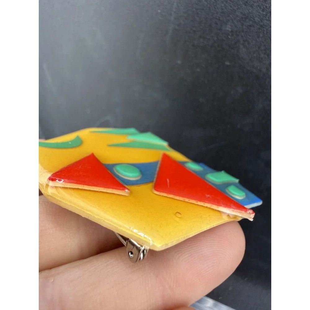 Vintage Lucinda House Pin Yellow Red Green Blue Enamel Signed Brooch